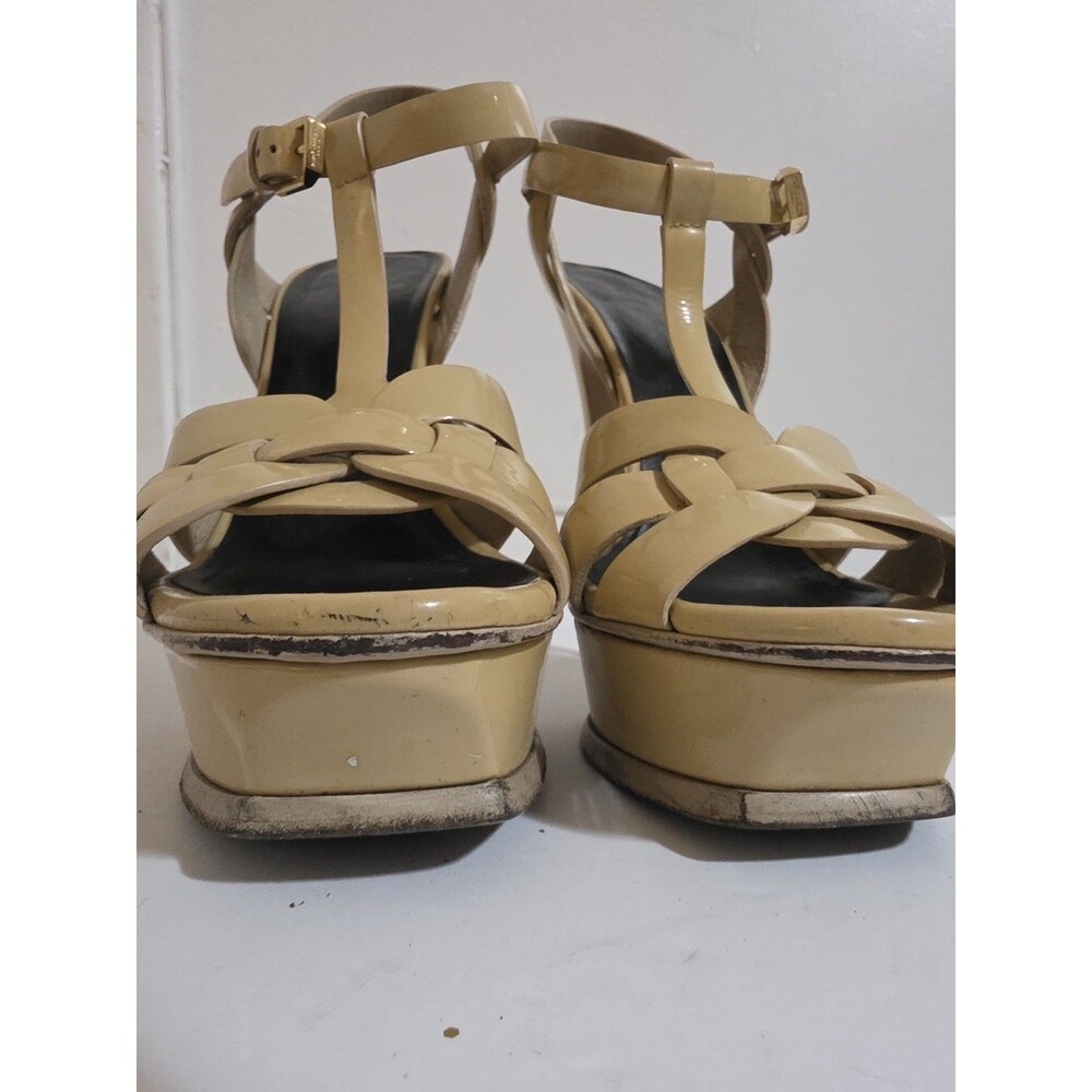 Saint Laurent YSL Tribute Platform Sandals – Nude Patent Leather – Size 37 - Picture 2 of 7